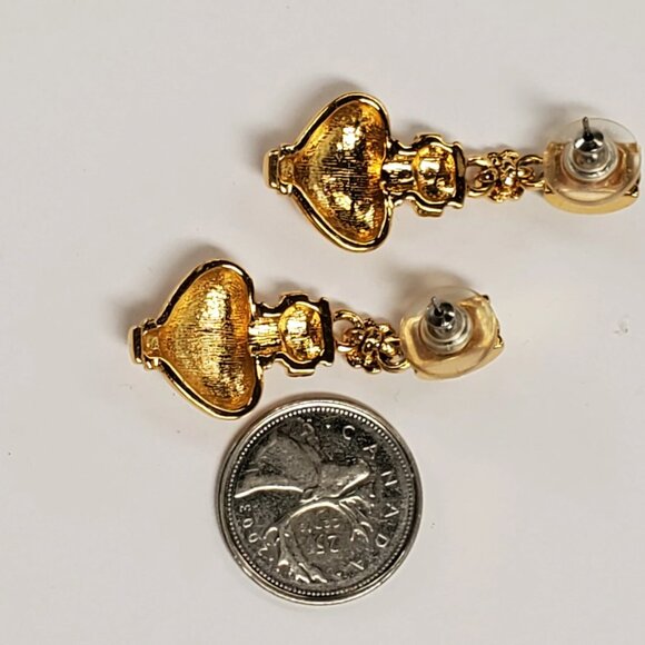 Vintage Grecian Drop Earrings - Gold tone with Aquamarine and Clear Rhinestones - Picture 9 of 9